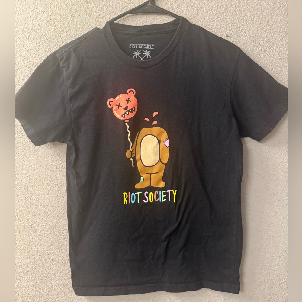 Riot Society Black Graphic Tee with Colorful Character Size small